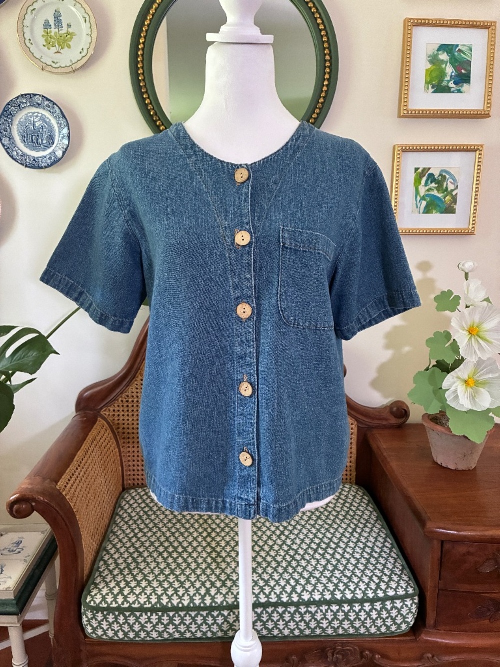 Coldwater Creek Denim Short Sleeve Shirt XS 90s Vintage Y2K